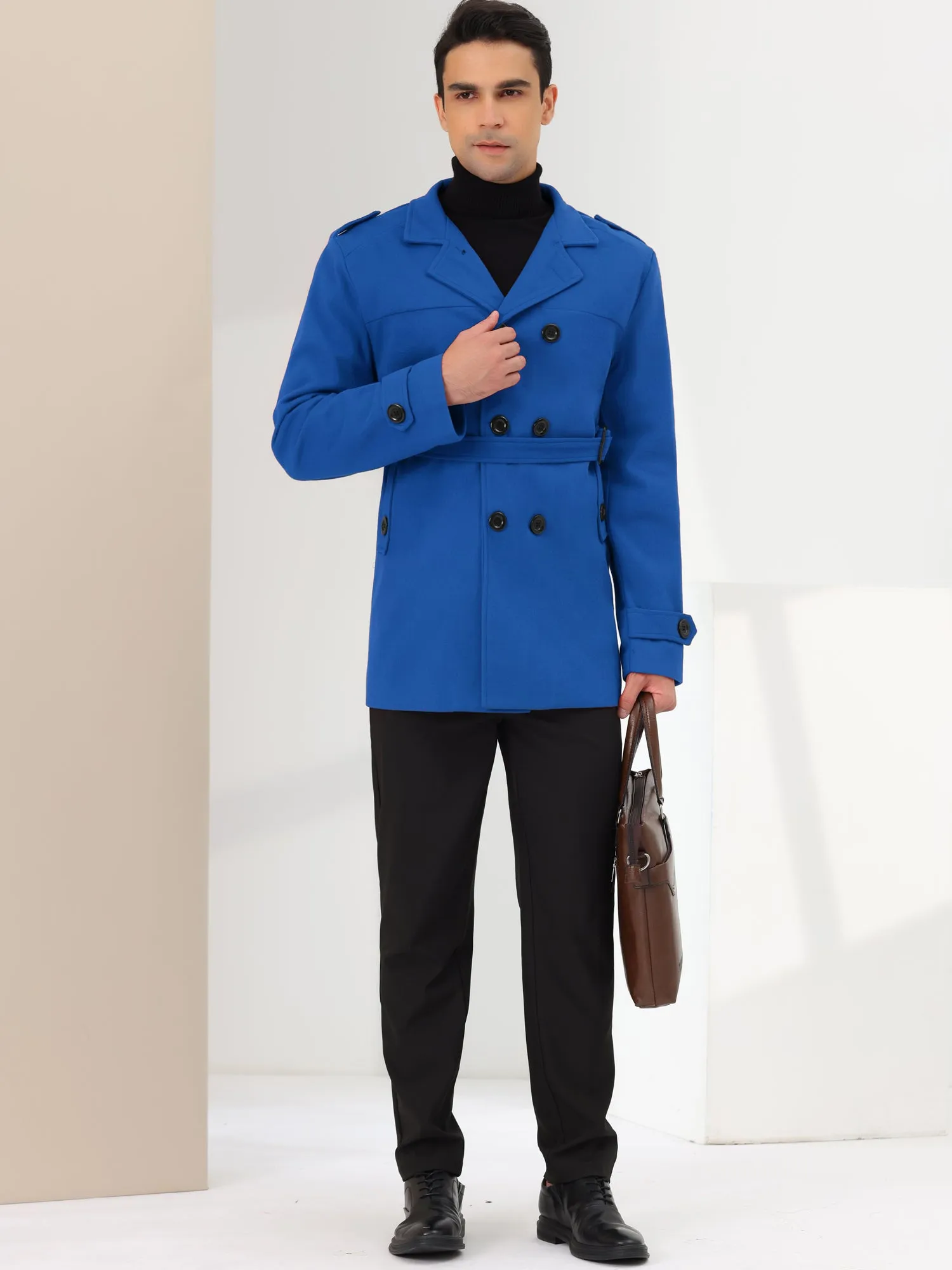 Men's Overcoat Slim Fit Double Breasted Notch Lapel Trench Coat with Belt
