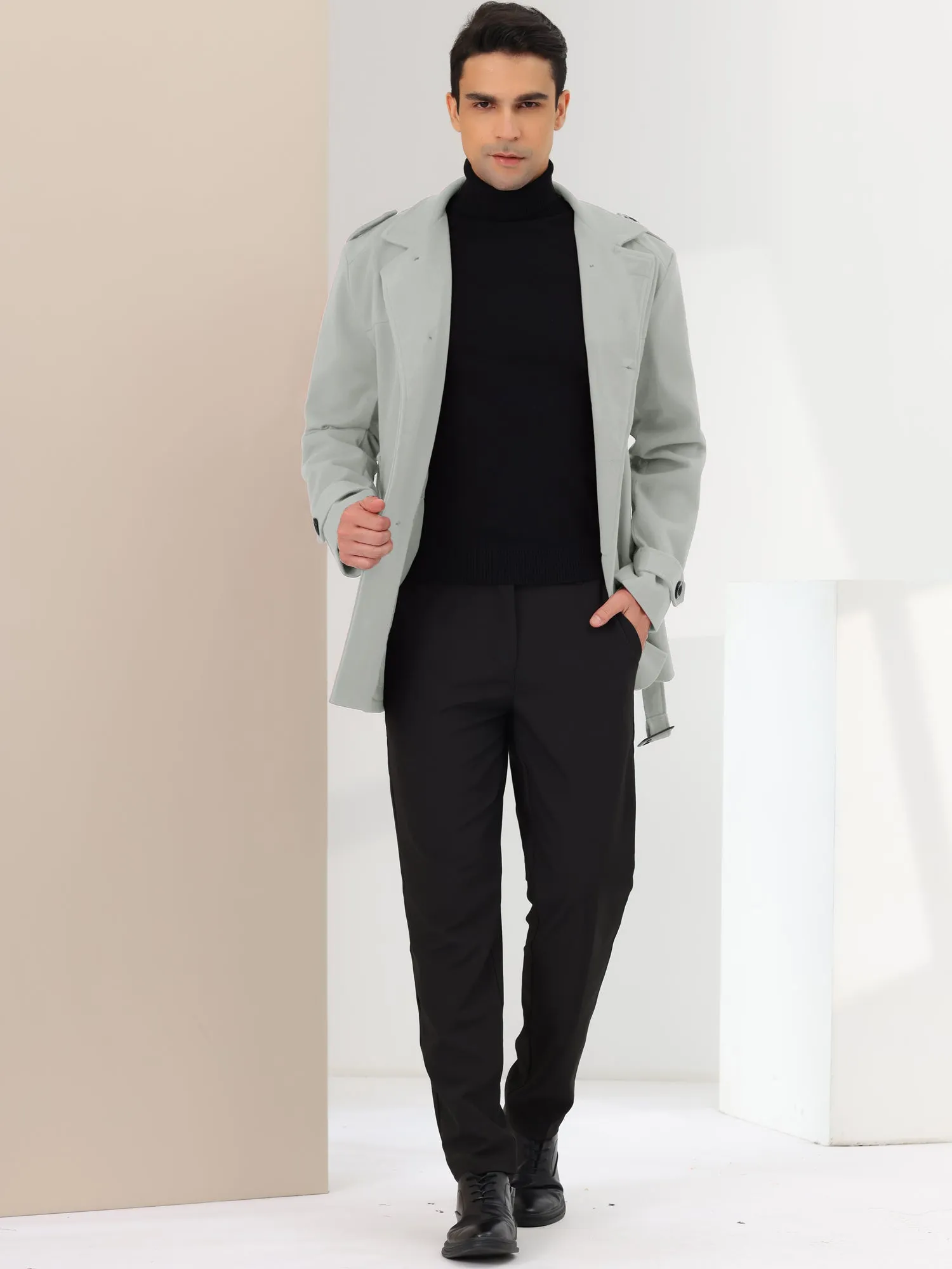 Men's Overcoat Slim Fit Double Breasted Notch Lapel Trench Coat with Belt