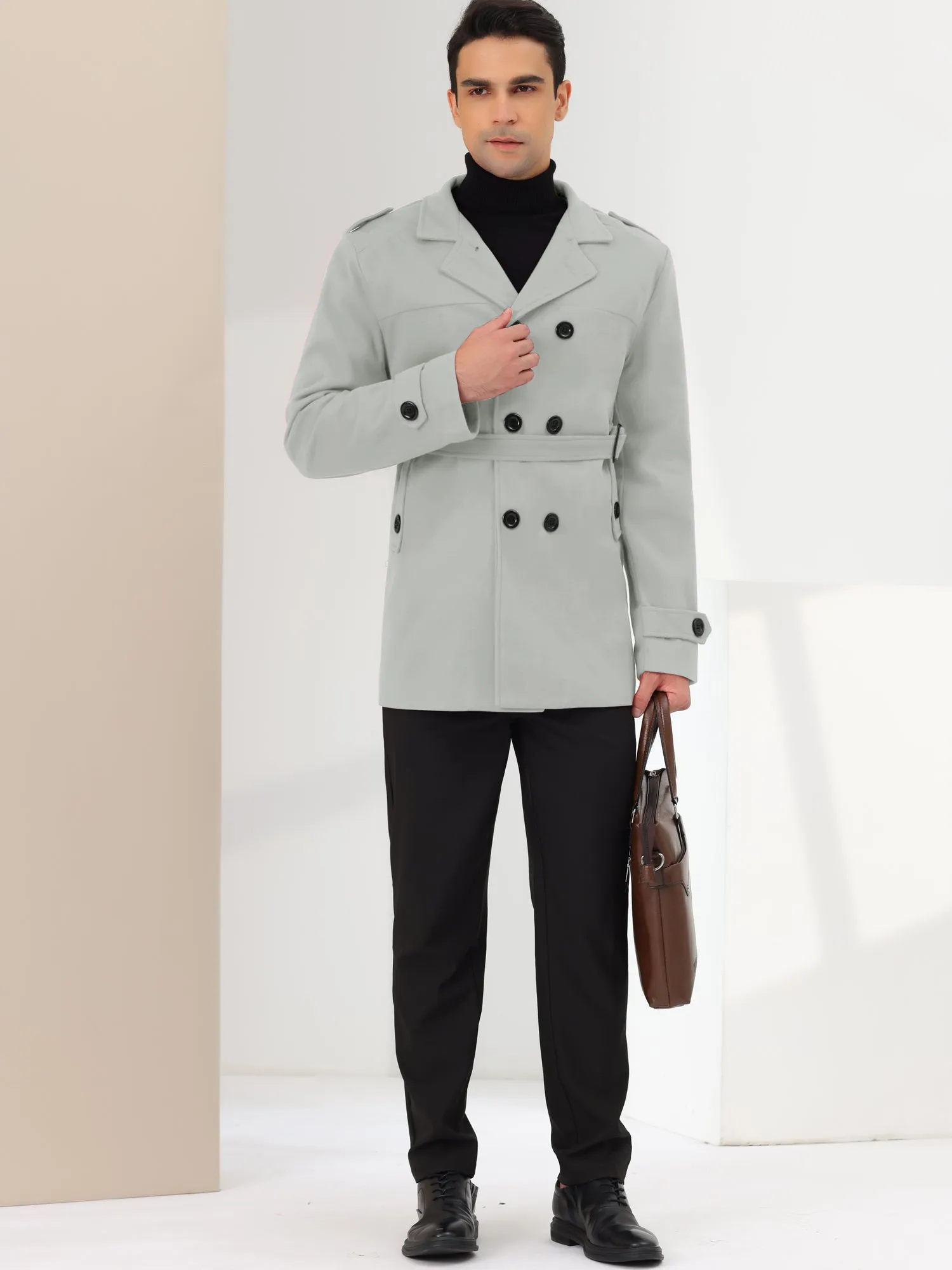 Men's Overcoat Slim Fit Double Breasted Notch Lapel Trench Coat with Belt