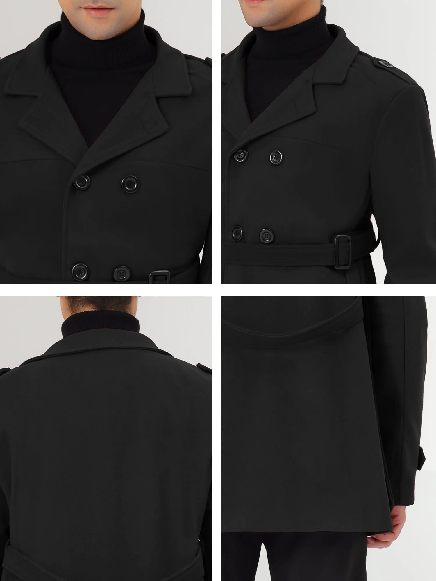 Men's Overcoat Slim Fit Double Breasted Notch Lapel Trench Coat with Belt