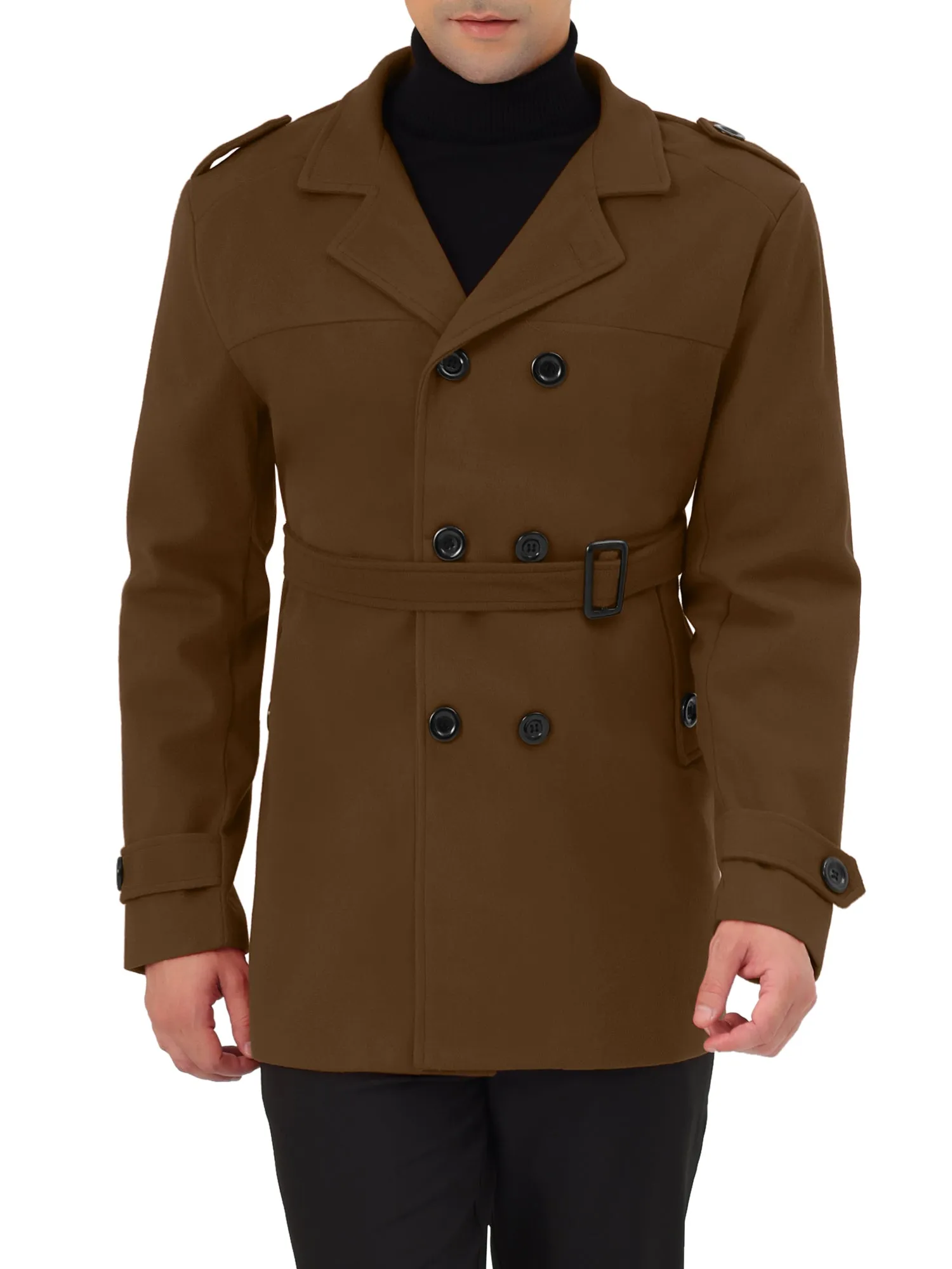 Men's Overcoat Slim Fit Double Breasted Notch Lapel Trench Coat with Belt