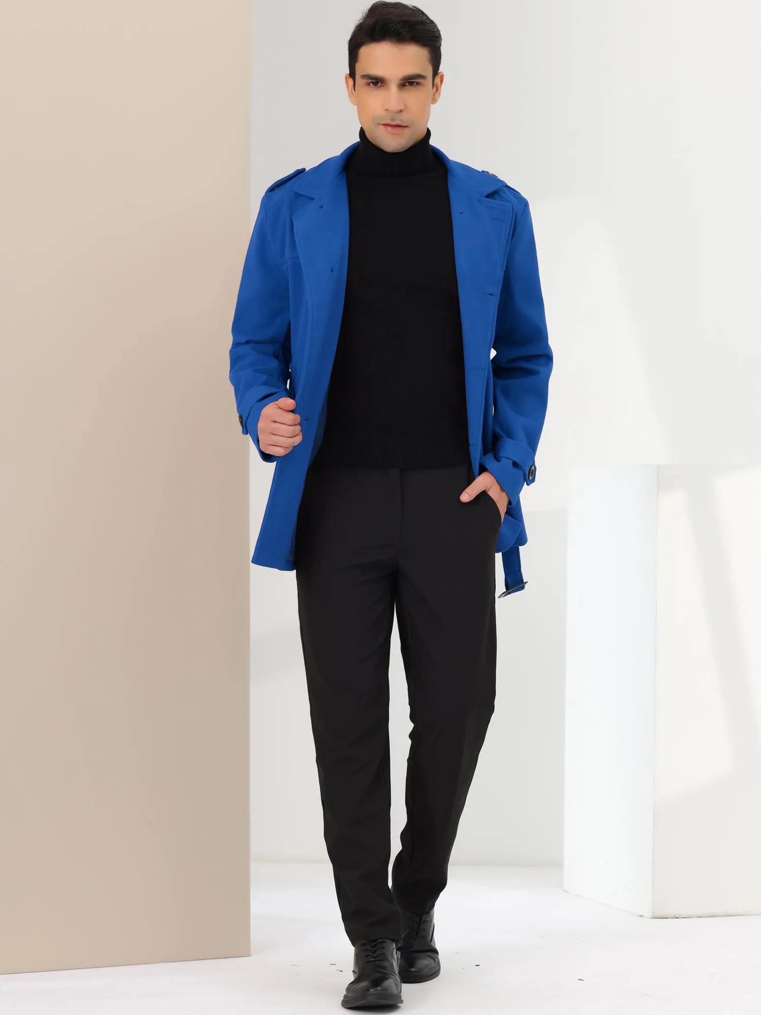 Men's Overcoat Slim Fit Double Breasted Notch Lapel Trench Coat with Belt