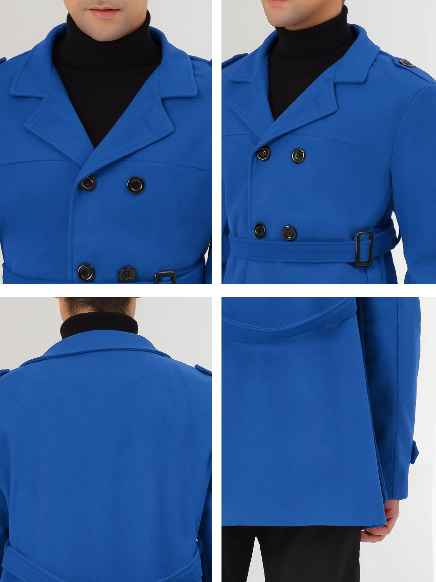 Men's Overcoat Slim Fit Double Breasted Notch Lapel Trench Coat with Belt