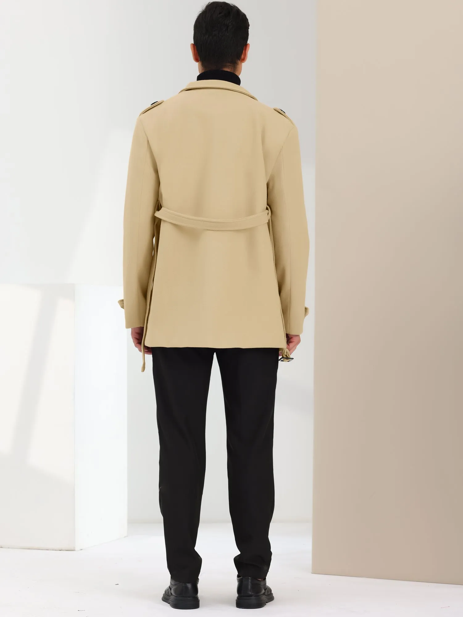 Men's Overcoat Slim Fit Double Breasted Notch Lapel Trench Coat with Belt