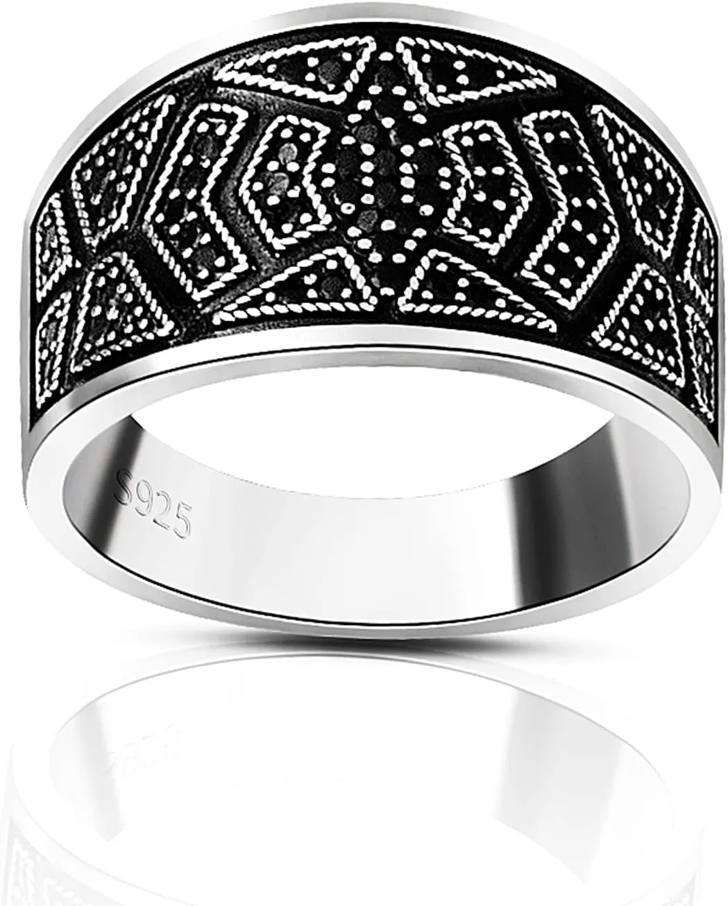 Men's Ring in S925 Sterling Silver Black Cubic Zirconia CZ Solid Silver Ring Polished Turkish Classic Design Handmade Jewelry, Ottoman Gemstone Signet Statement Rings,Man Fine Jewelry Gift for Him
