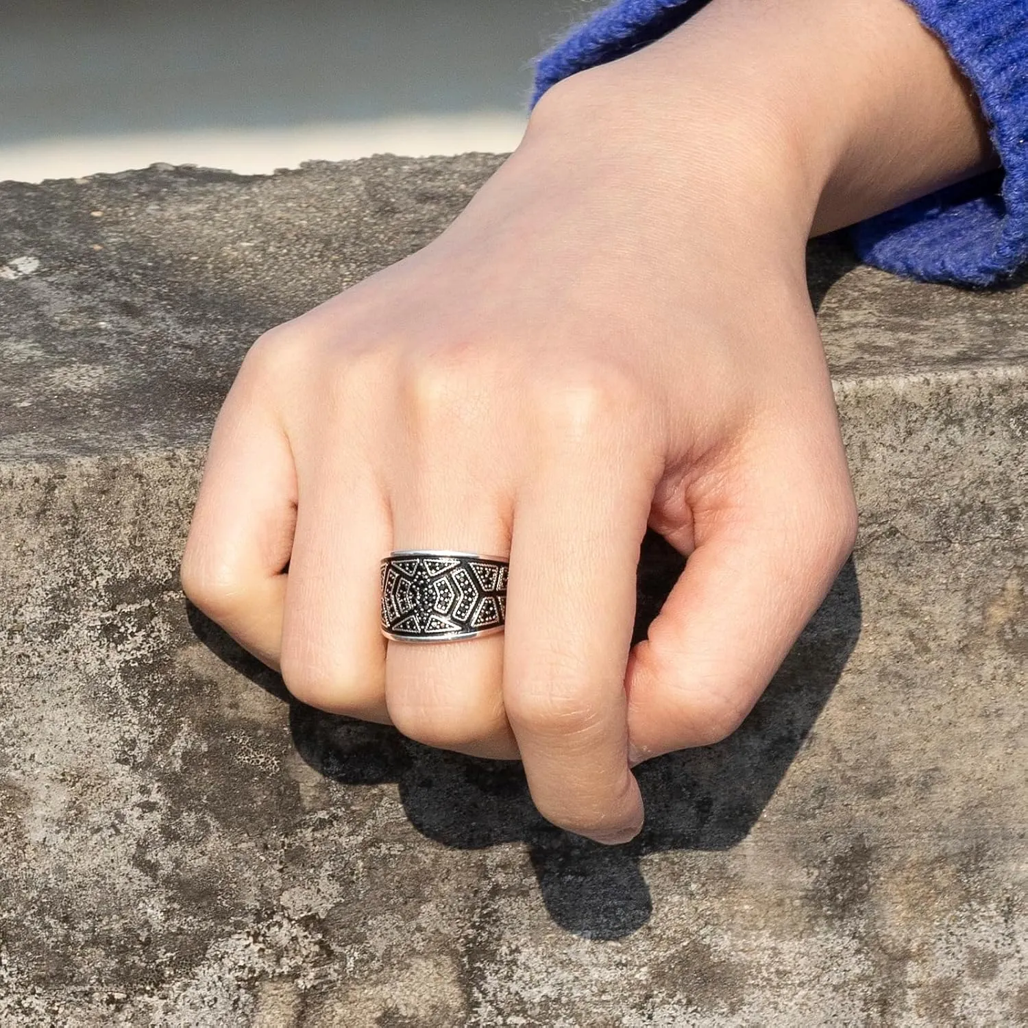 Men's Ring in S925 Sterling Silver Black Cubic Zirconia CZ Solid Silver Ring Polished Turkish Classic Design Handmade Jewelry, Ottoman Gemstone Signet Statement Rings,Man Fine Jewelry Gift for Him