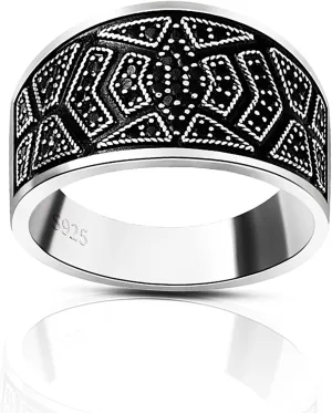 Men's Ring in S925 Sterling Silver Black Cubic Zirconia CZ Solid Silver Ring Polished Turkish Classic Design Handmade Jewelry, Ottoman Gemstone Signet Statement Rings,Man Fine Jewelry Gift for Him