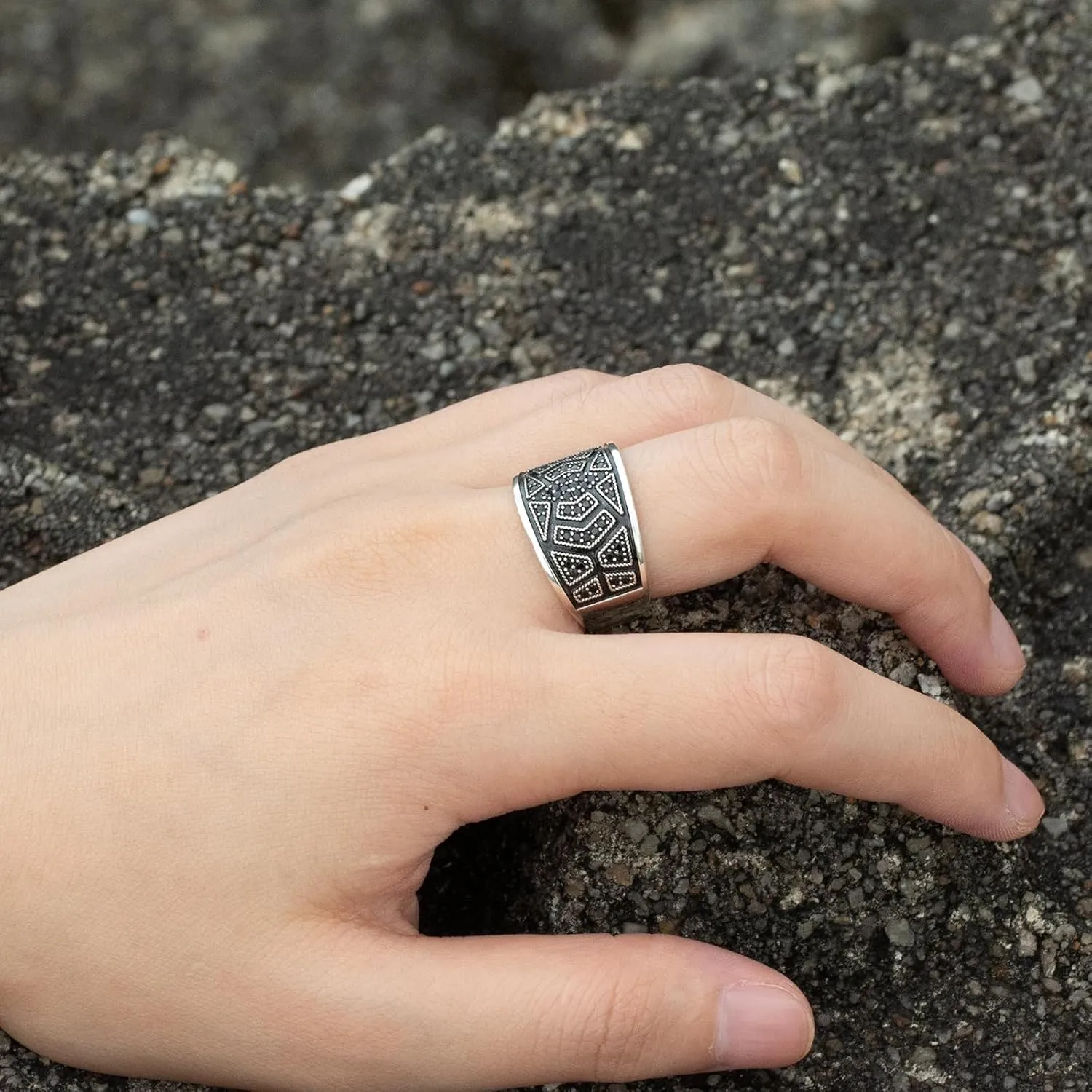 Men's Ring in S925 Sterling Silver Black Cubic Zirconia CZ Solid Silver Ring Polished Turkish Classic Design Handmade Jewelry, Ottoman Gemstone Signet Statement Rings,Man Fine Jewelry Gift for Him