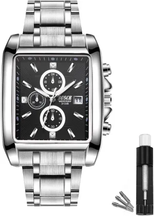 Men's Square Analog Watch  42mm Stainless Steel Business Wristwatch, Easy to Read, Classic Design, 30M Waterproof, No Chronograph