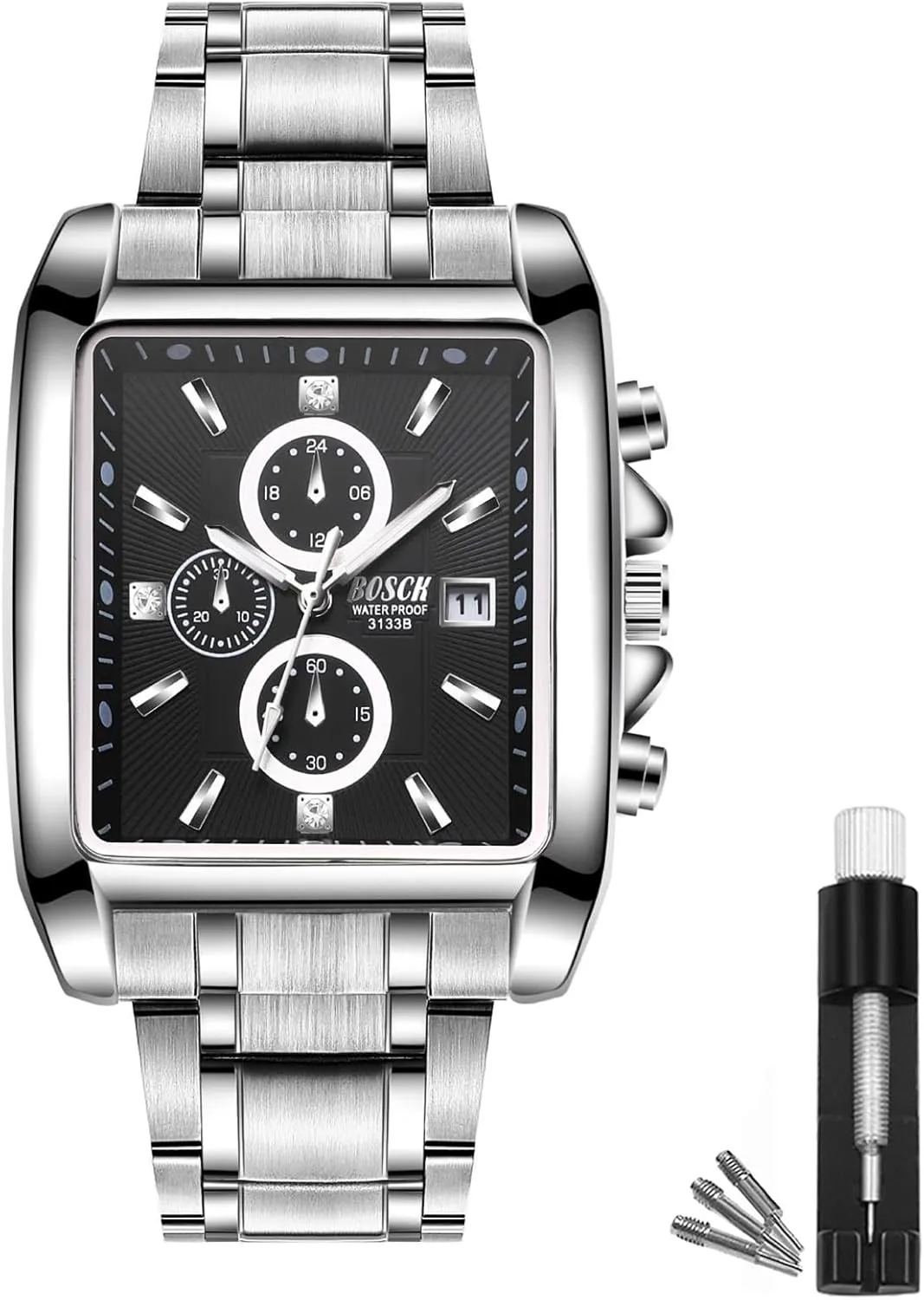 Men's Square Analog Watch  42mm Stainless Steel Business Wristwatch, Easy to Read, Classic Design, 30M Waterproof, No Chronograph