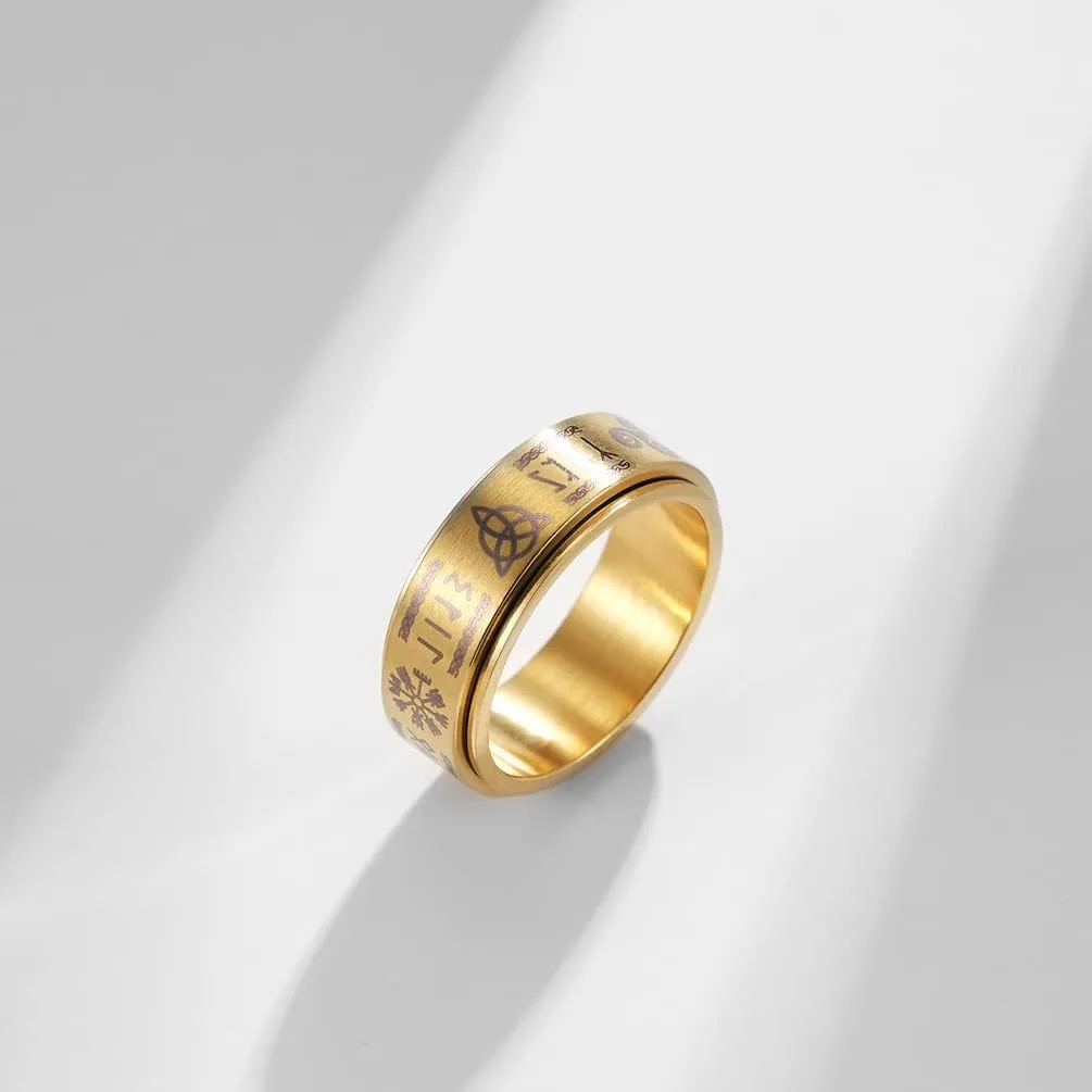 Men's Stainless Steel Anxiety Ring Norse Viking Spinner Ring Band with Viking Rune Odin Norse Text Jewelry