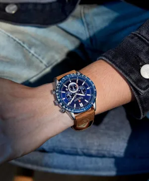Mens Watches Analog Quartz Movement Big Face Waterproof Chronograph Wrist Watch Sport Work Classical Fashion Watches for Men with Leather Strap