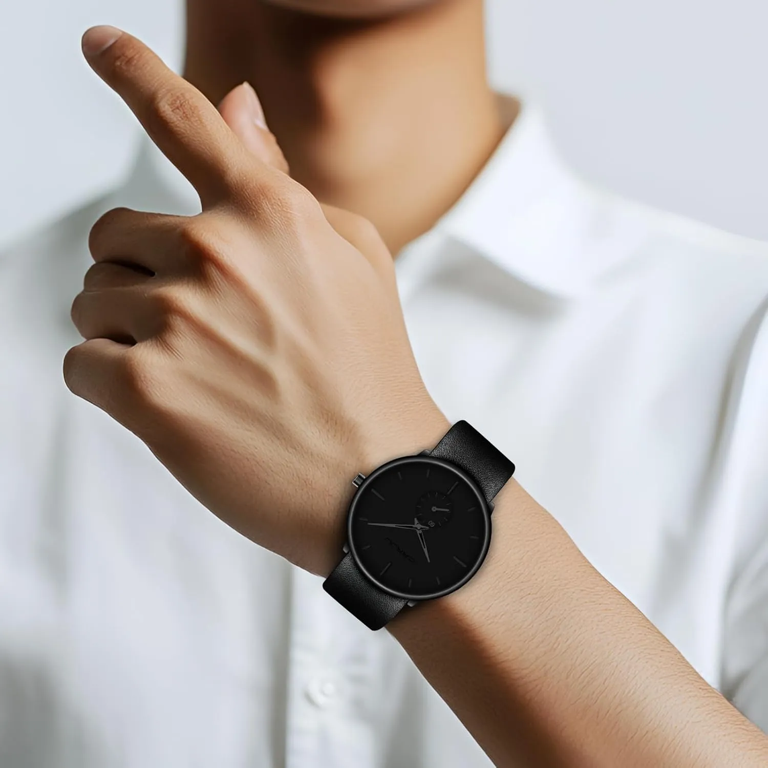 Mens Watches Ultra-Thin Minimalist Waterproof-Fashion Wrist Watch for Men Unisex Dress with Leather Band