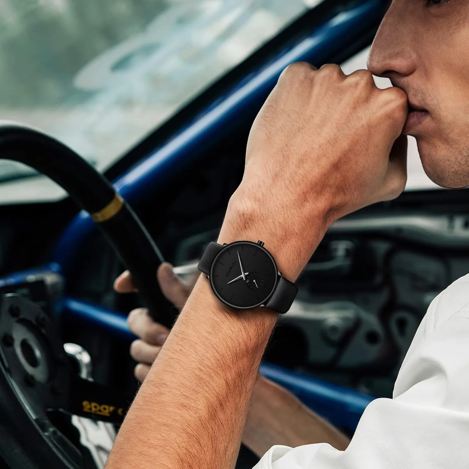 Mens Watches Ultra-Thin Minimalist Waterproof-Fashion Wrist Watch for Men Unisex Dress with Leather Band