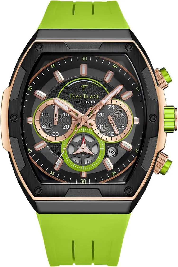 Men's Watches with Silicone Strap Analog Quartz Waterproof Chronograph Luminous Tonneau Watches for Men, Big Face Sport Work Dress Unique Wrist Watch