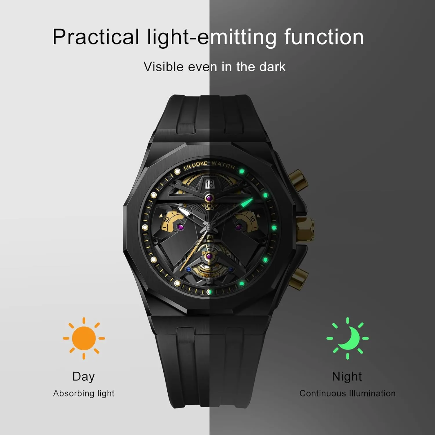 Mens Watches, Wrist Watches Luminous Design, Big Face Fashion Quartz Black Watch 30ATM, Casual Watch for Men Unique Gifts for Men