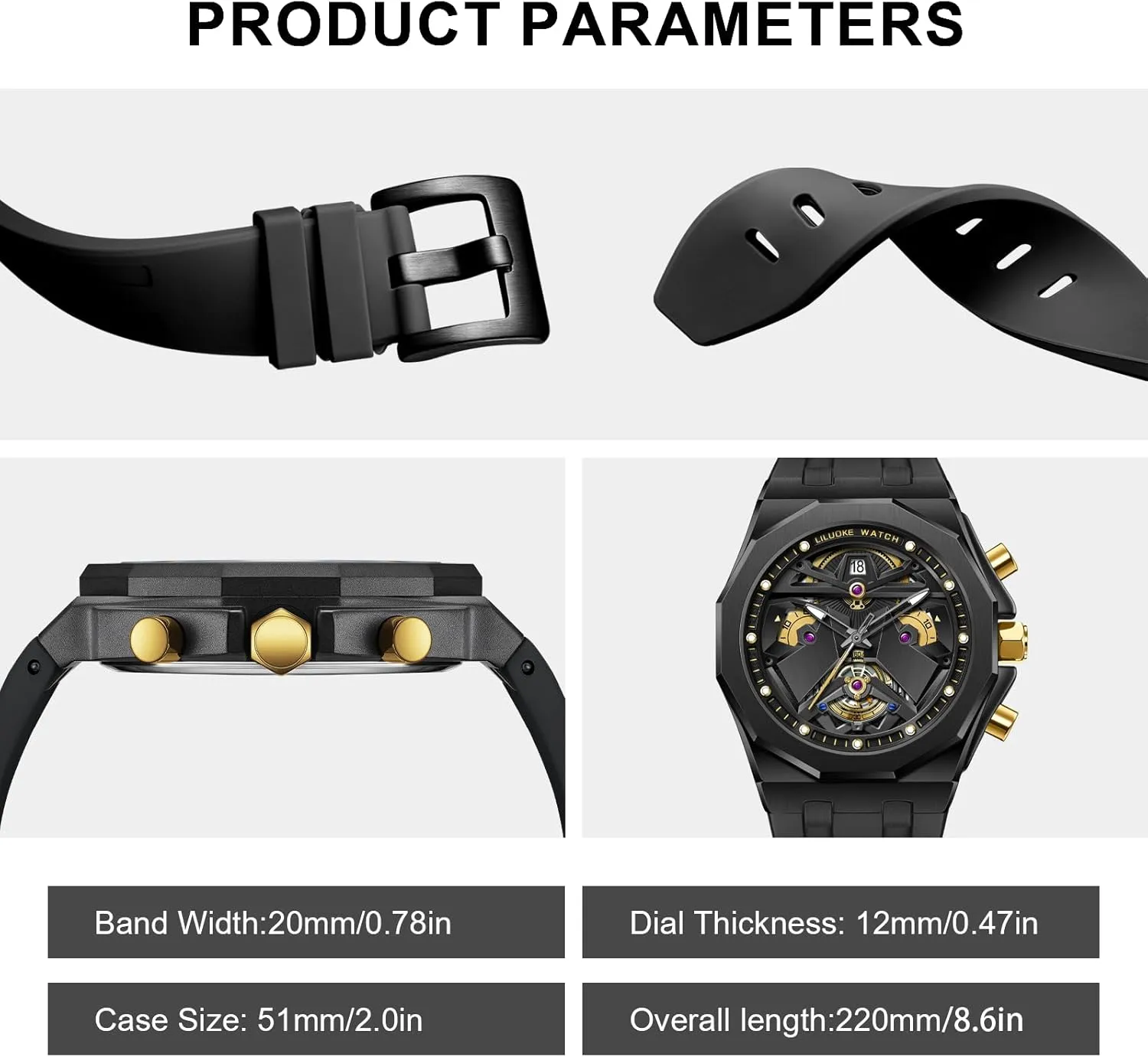 Mens Watches, Wrist Watches Luminous Design, Big Face Fashion Quartz Black Watch 30ATM, Casual Watch for Men Unique Gifts for Men