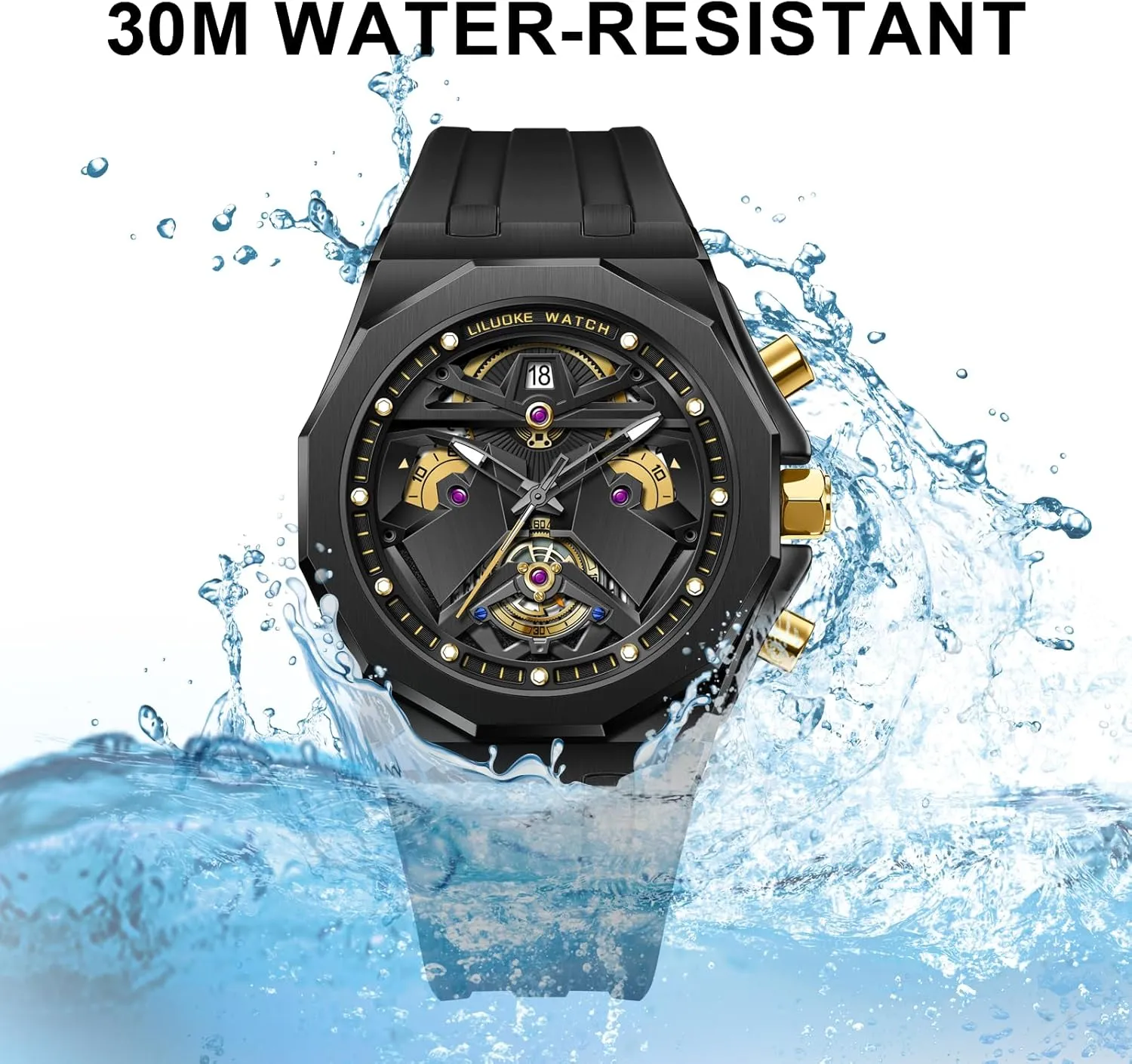 Mens Watches, Wrist Watches Luminous Design, Big Face Fashion Quartz Black Watch 30ATM, Casual Watch for Men Unique Gifts for Men