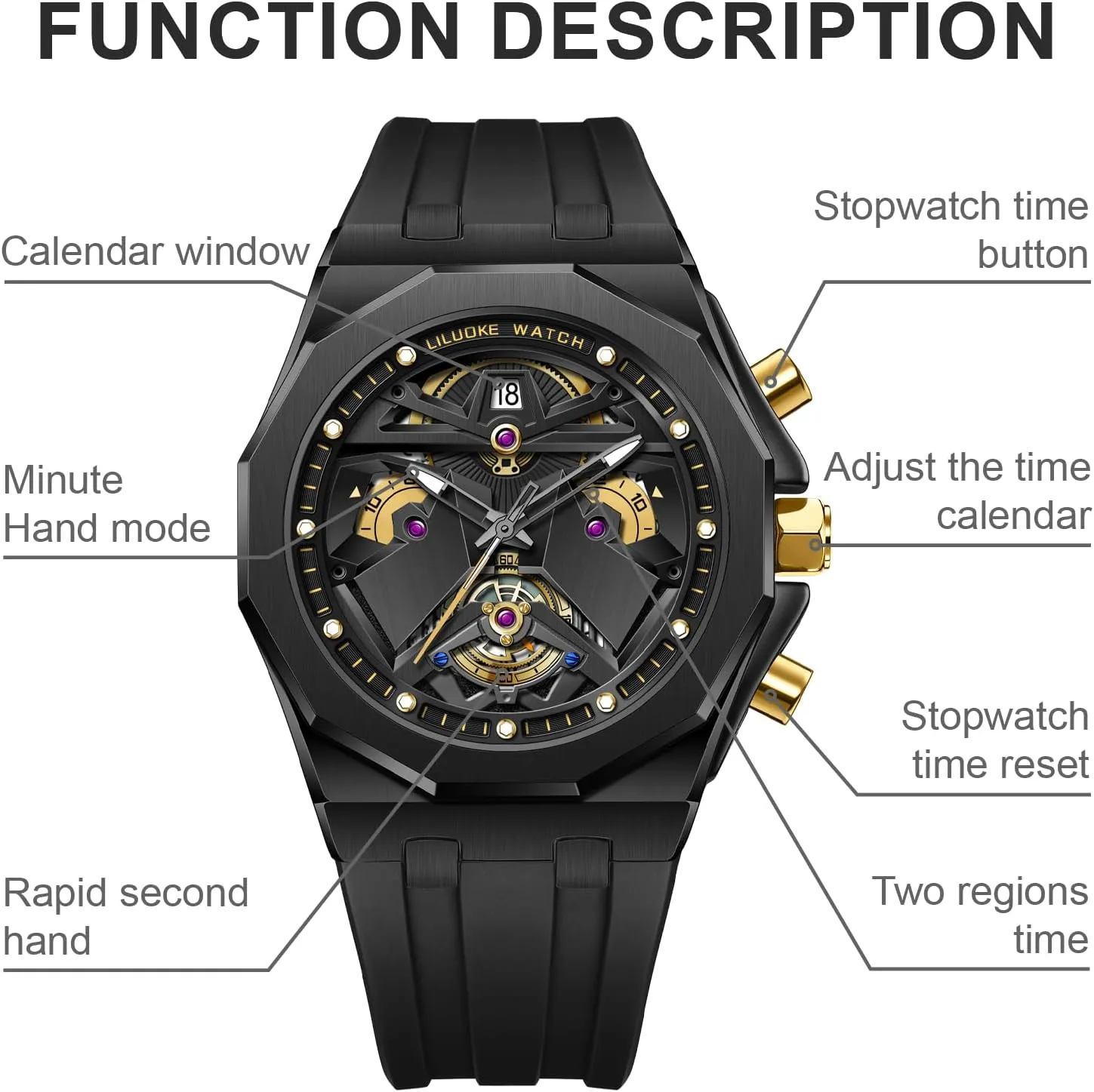 Mens Watches, Wrist Watches Luminous Design, Big Face Fashion Quartz Black Watch 30ATM, Casual Watch for Men Unique Gifts for Men