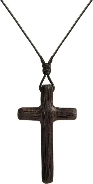 Men's Wooden Cross Necklaces Real Handcrafted Ebony Wood Cross Pendants With Leather Necklace Men's Black Cross Necklaces Christian Baptism Crucifix Pendant for Men Integrated Wood Grain