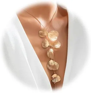 Metal Ginkgo Leaf Tassel Necklace for Women Trendy Leaves Tassel Peadant Choker Fashion Y Necklace Punk Personalized Adjustable Chokers Jewelry for Womens (Gold)