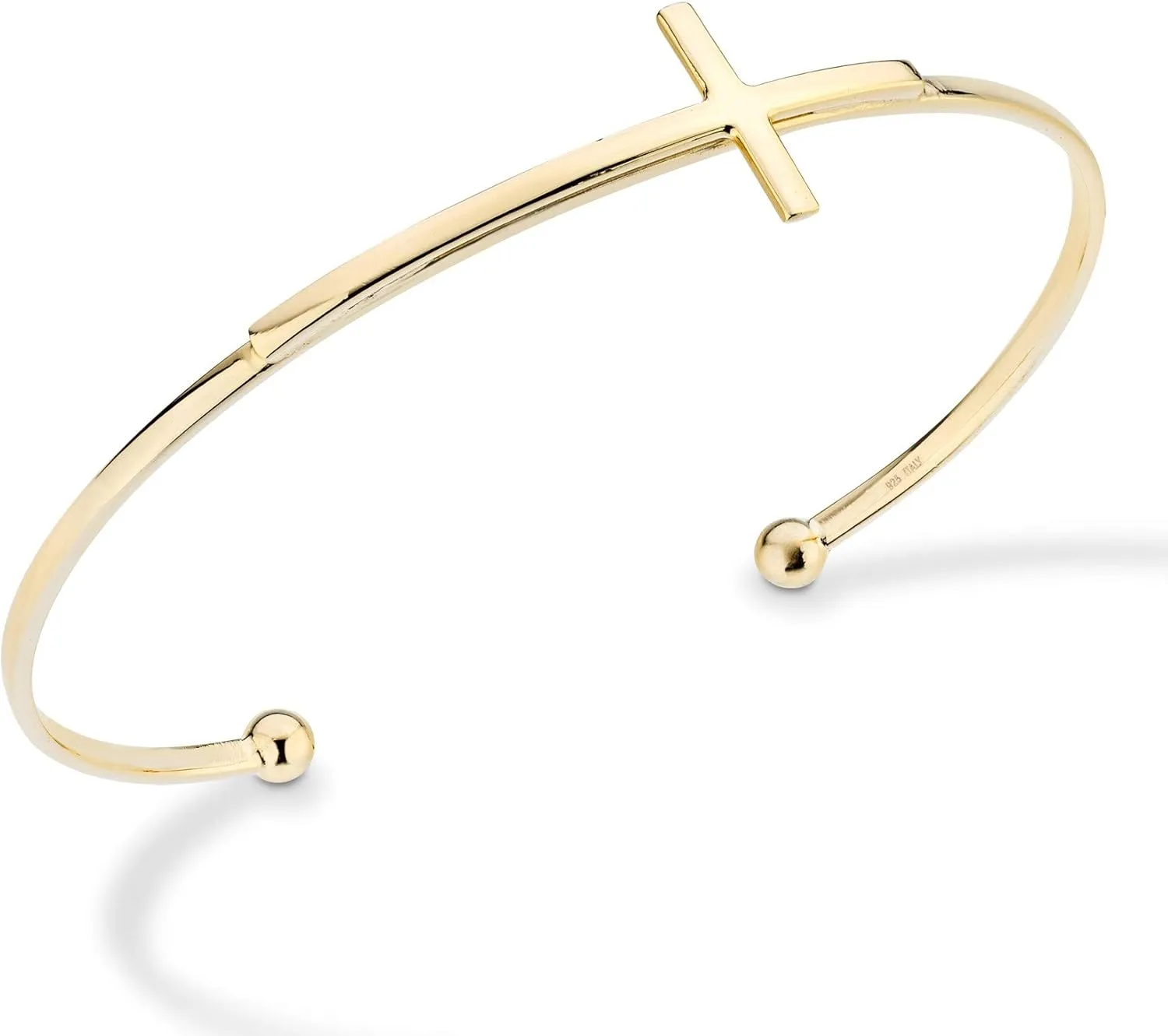 Miabella 925 Sterling Silver or 18K Gold Plated Italian Adjustable Sideways Cross Cuff Bangle Bracelet for Women 7.25-7.5 Inch, Made in Italy
