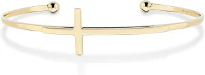 Miabella 925 Sterling Silver or 18K Gold Plated Italian Adjustable Sideways Cross Cuff Bangle Bracelet for Women 7.25-7.5 Inch, Made in Italy