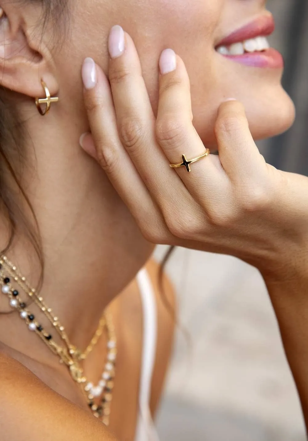 Miabella 925 Sterling Silver or 18K Gold Plated Sideways Cross Ring for Women Made in Italy