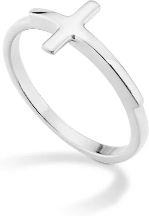 Miabella 925 Sterling Silver or 18K Gold Plated Sideways Cross Ring for Women Made in Italy