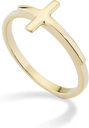 Miabella 925 Sterling Silver or 18K Gold Plated Sideways Cross Ring for Women Made in Italy