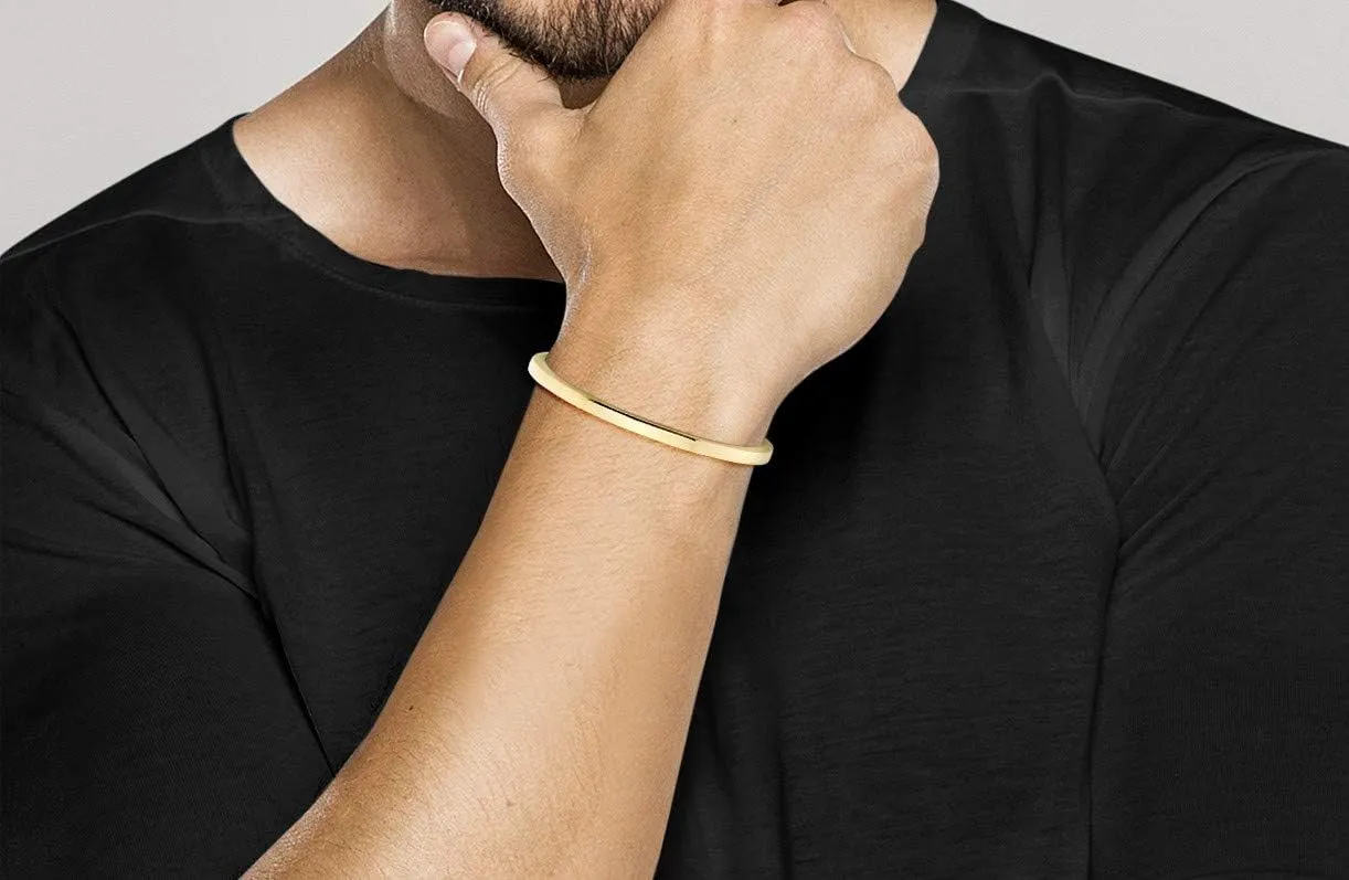 Miabella Italian 925 Sterling Silver or 18K Gold Plated 4mm Squared Cuff Polished Bangle Bracelet for Women Men, Made in Italy