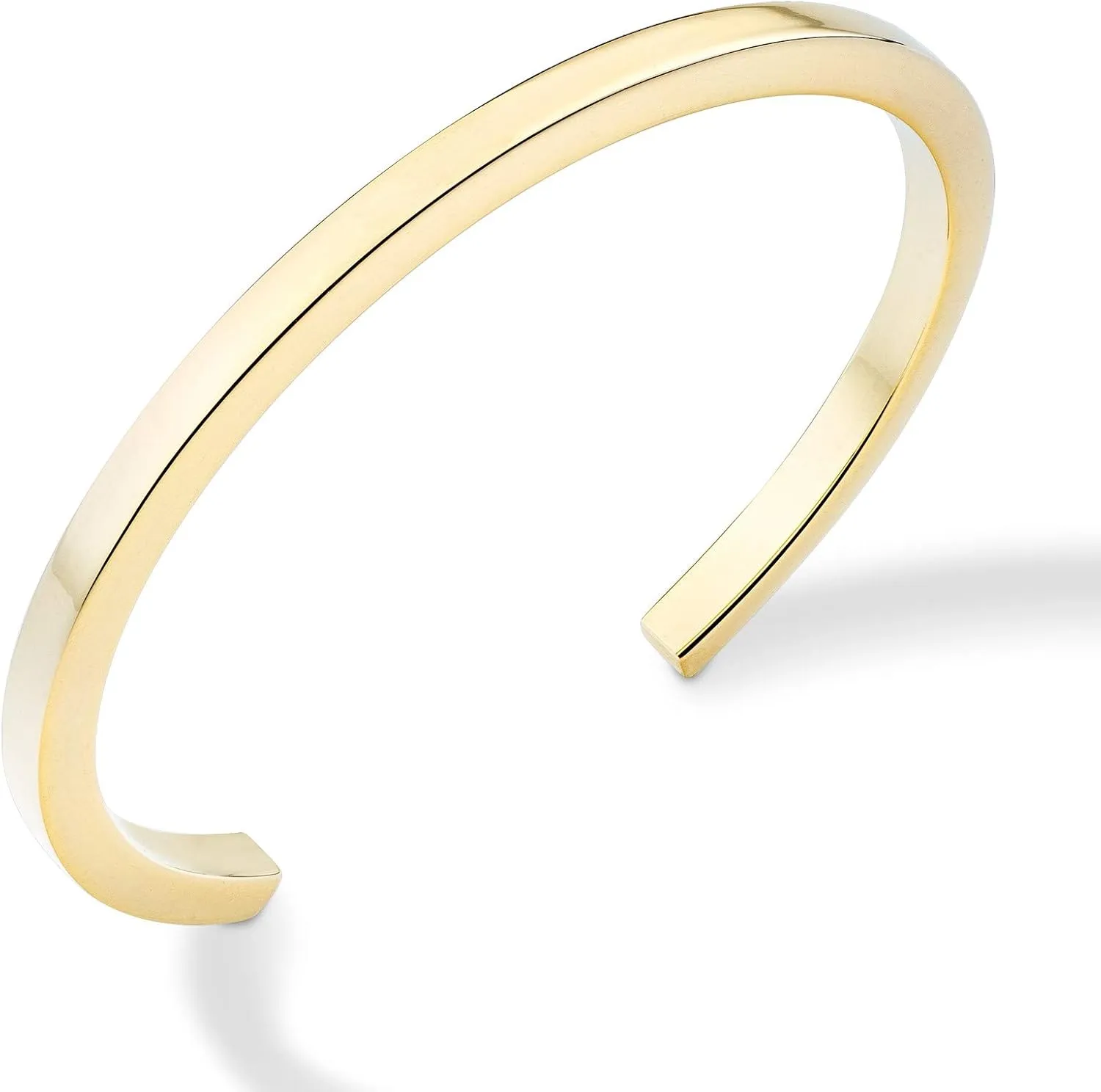 Miabella Italian 925 Sterling Silver or 18K Gold Plated 4mm Squared Cuff Polished Bangle Bracelet for Women Men, Made in Italy