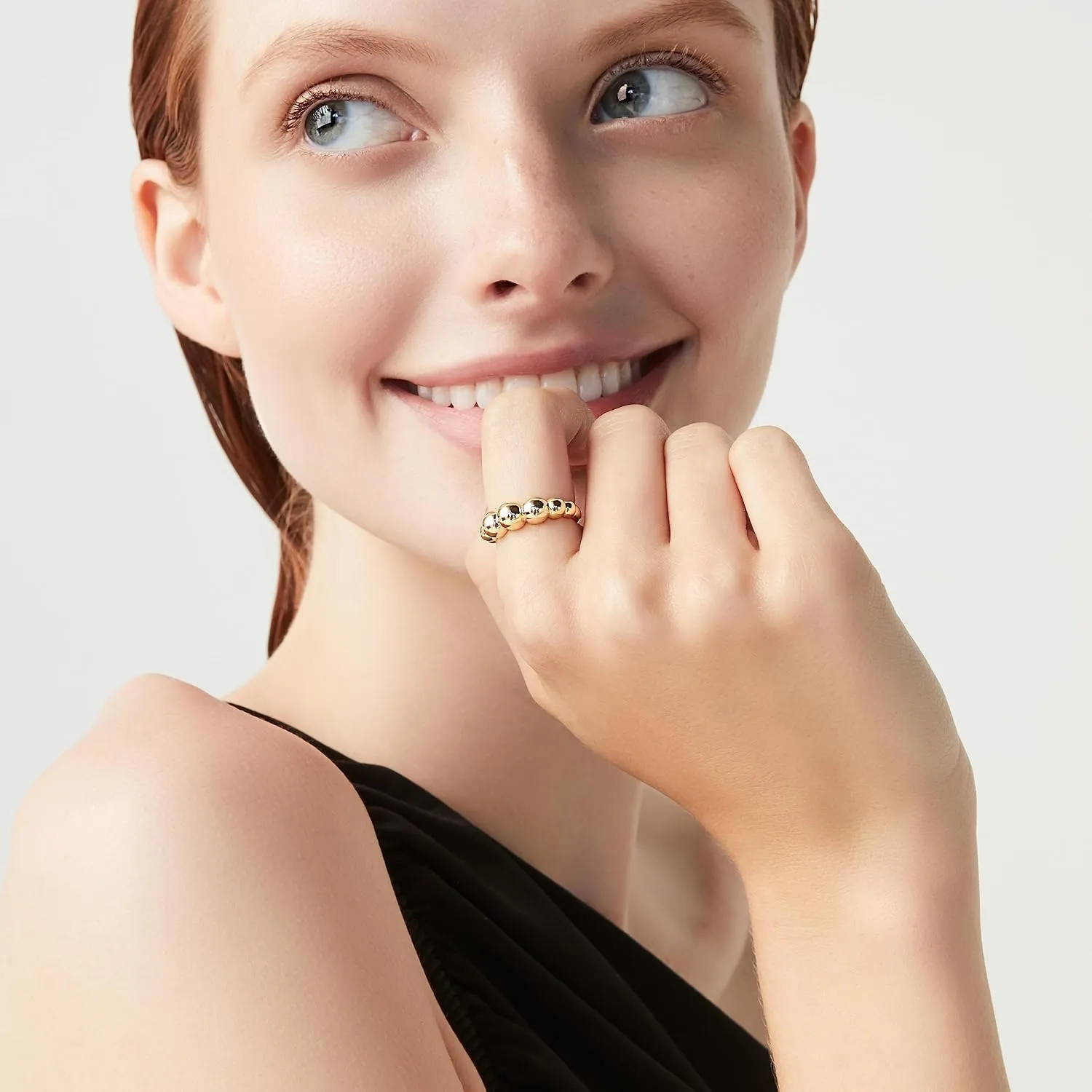Miabella Italian 925 Sterling Silver or 18K Gold Plated Bead Ball Stackable Ring for Women/Made in Italy