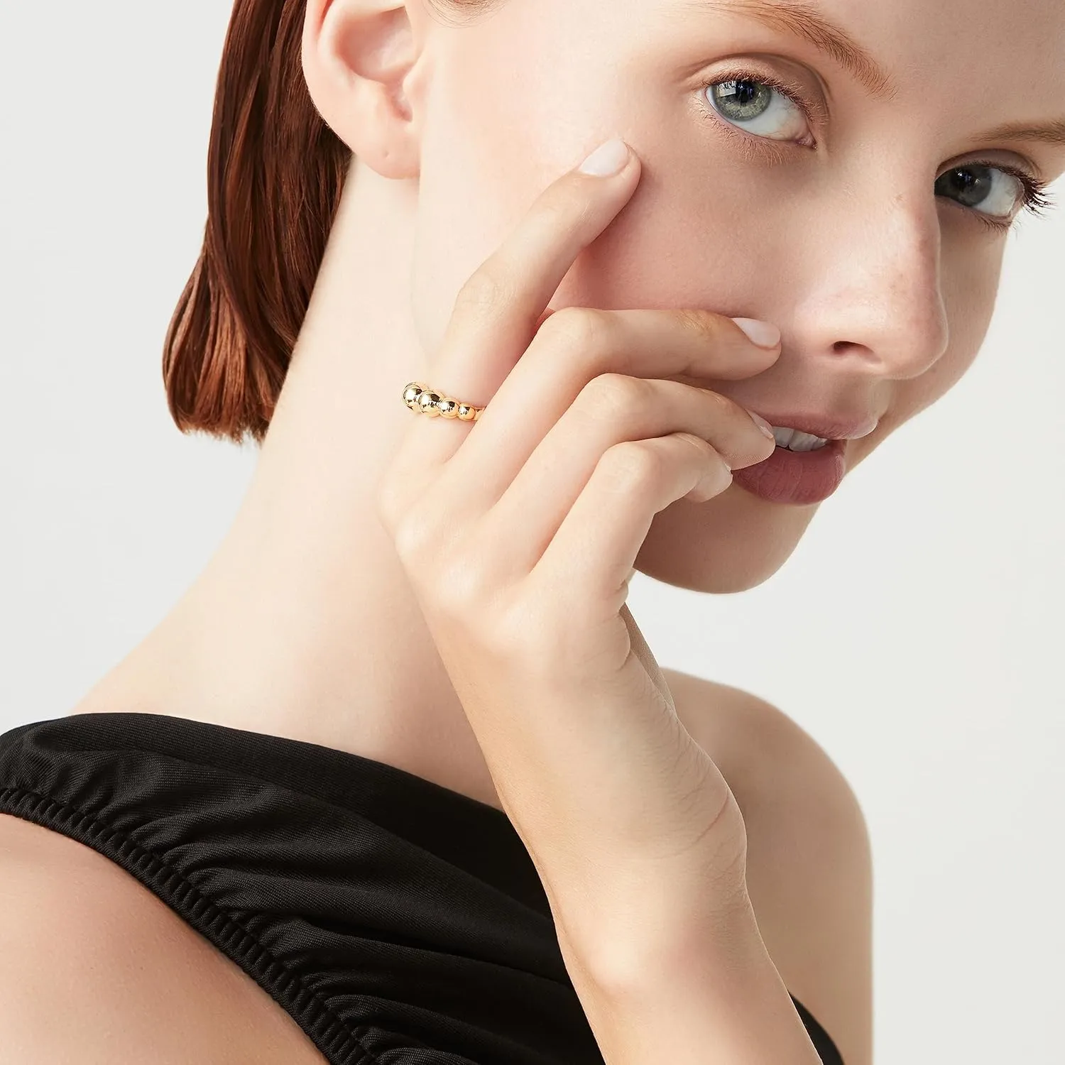 Miabella Italian 925 Sterling Silver or 18K Gold Plated Bead Ball Stackable Ring for Women/Made in Italy