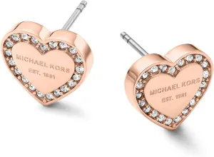Michael Kors Brass and Pav Crystal MK Logo Stud Earrings for Women