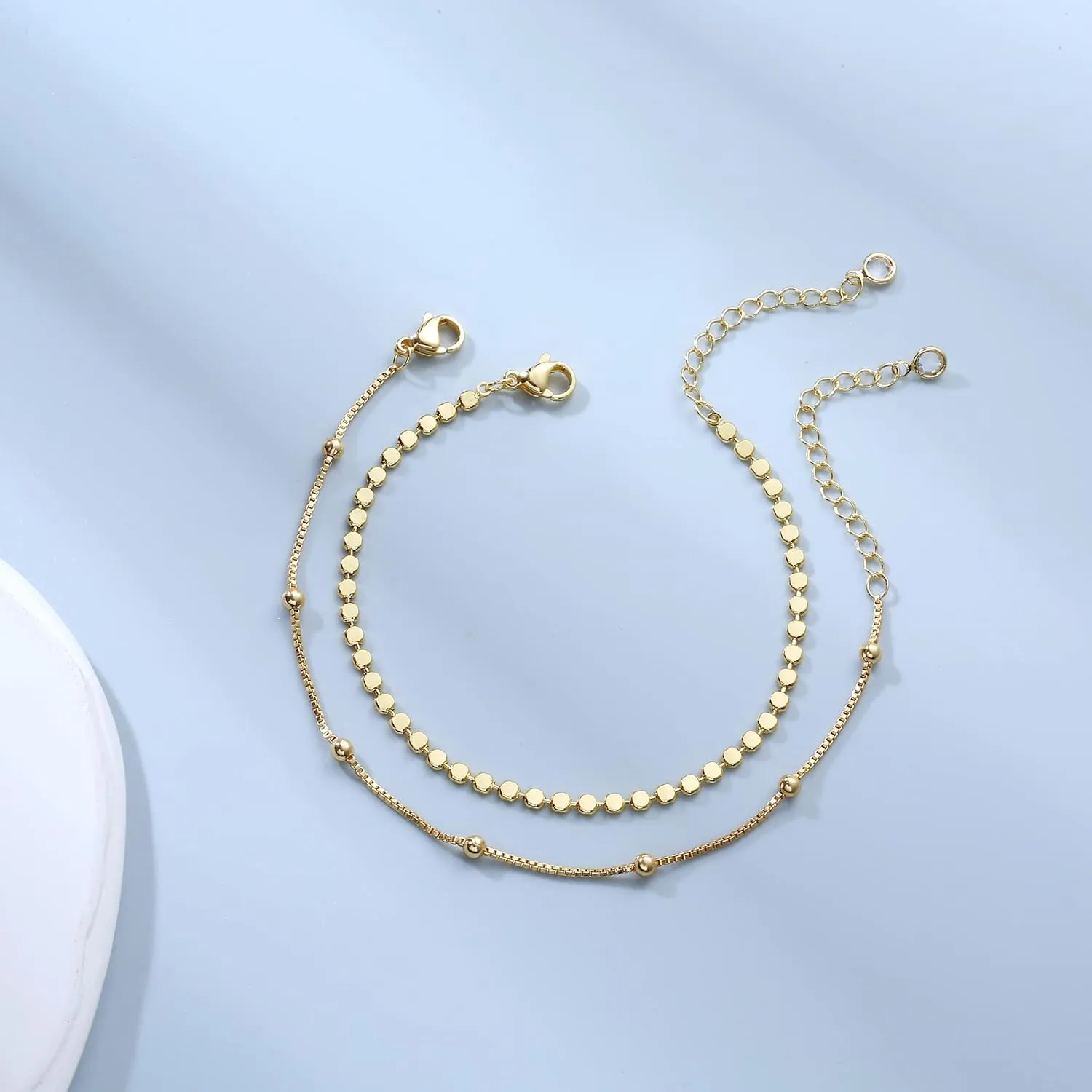MIDEEO Bracelets for Women Dainty Layered Herringbone Twisted Rope Chain Bracelets Set Layering Dot CZ Leave Beaded Bracelets Dainty Cubic Zirconia Tennis Chain Bracelet Jewelry Gifts