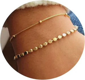 MIDEEO Bracelets for Women Dainty Layered Herringbone Twisted Rope Chain Bracelets Set Layering Dot CZ Leave Beaded Bracelets Dainty Cubic Zirconia Tennis Chain Bracelet Jewelry Gifts
