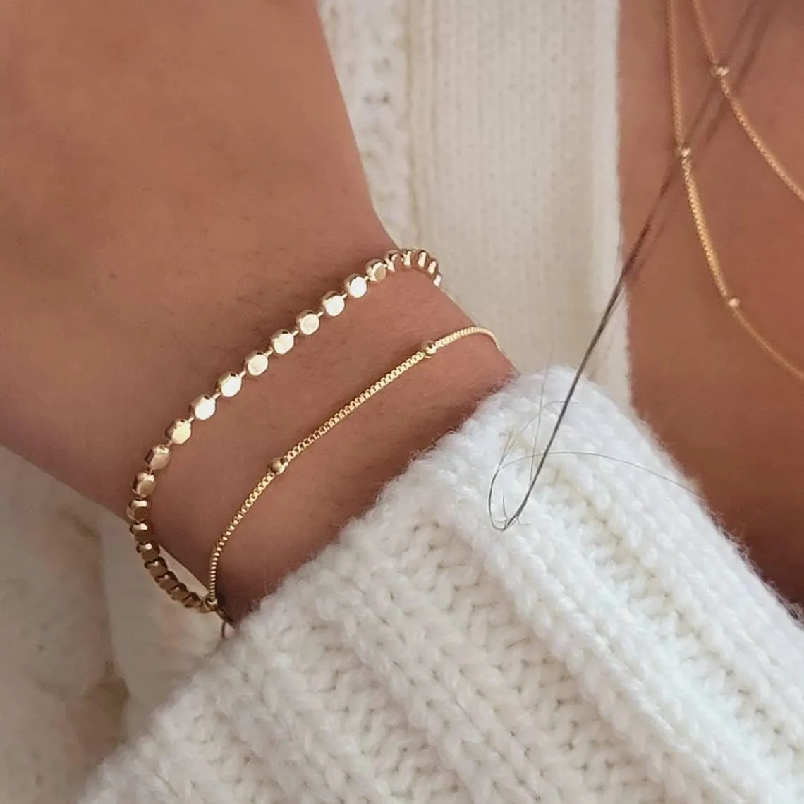MIDEEO Bracelets for Women Dainty Layered Herringbone Twisted Rope Chain Bracelets Set Layering Dot CZ Leave Beaded Bracelets Dainty Cubic Zirconia Tennis Chain Bracelet Jewelry Gifts