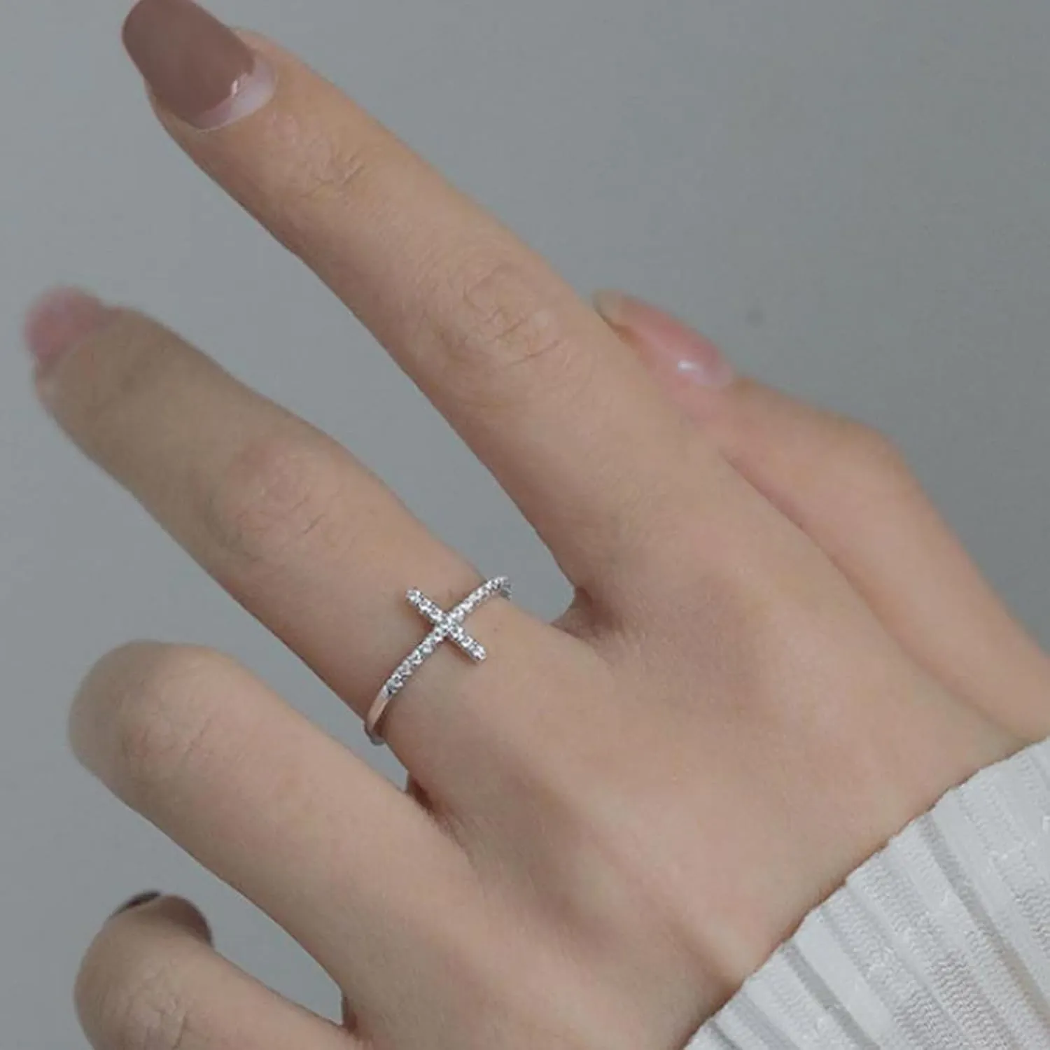 MIFYNN Cross Rings for Women Dainty Cz Cross Finger Rings Gold Silver Wedding Bands Ring Adjustable Simple Statement Ring Jewelry Gift