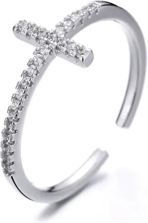MIFYNN Cross Rings for Women Dainty Cz Cross Finger Rings Gold Silver Wedding Bands Ring Adjustable Simple Statement Ring Jewelry Gift