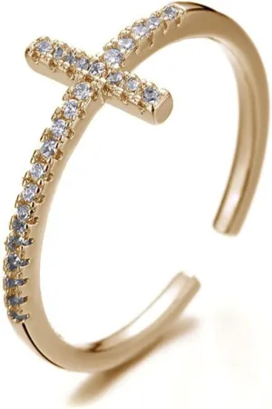 MIFYNN Cross Rings for Women Dainty Cz Cross Finger Rings Gold Silver Wedding Bands Ring Adjustable Simple Statement Ring Jewelry Gift