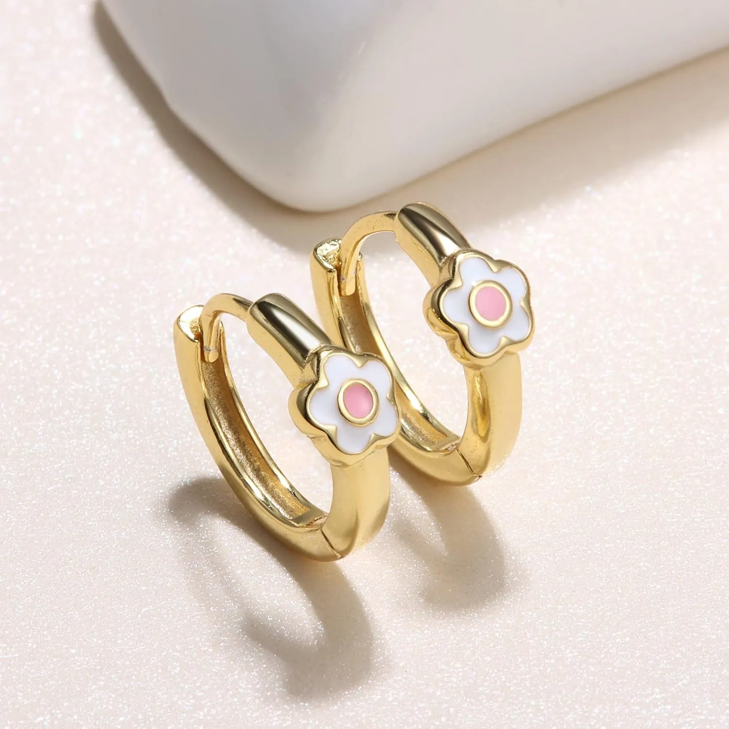 MILACOLATO 925 Sterling Silver Small Hoop Earrings Toddler 18K Gold Plated Daisy Earrings Pink Yellow FLower Huggie Hoop Earrings for Women Hypoallergenic Earrings for Sensitive Ears