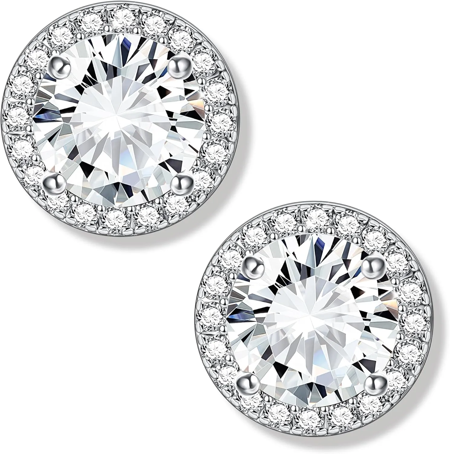 MILACOLATO Cubic Zirconia Stud Earrings 18K Gold Plated Sterling Silver Post Earrings 10MM Square Round Heart Simulated Diamond Halo Stud Earrings Rhinestone Dance Competition Earrings for Women Hypoallergenic