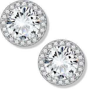 MILACOLATO Cubic Zirconia Stud Earrings 18K Gold Plated Sterling Silver Post Earrings 10MM Square Round Heart Simulated Diamond Halo Stud Earrings Rhinestone Dance Competition Earrings for Women Hypoallergenic