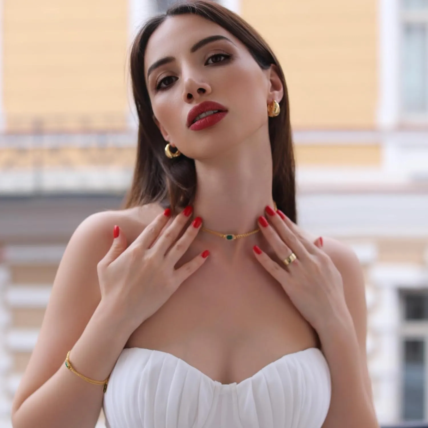 Milan Chiva 14K Gold Chunky Choker Plated Necklace for women, Dainty Trendy Non Tarnish Pendant Charm Necklaces Fashion Jewelry for Women Diamond