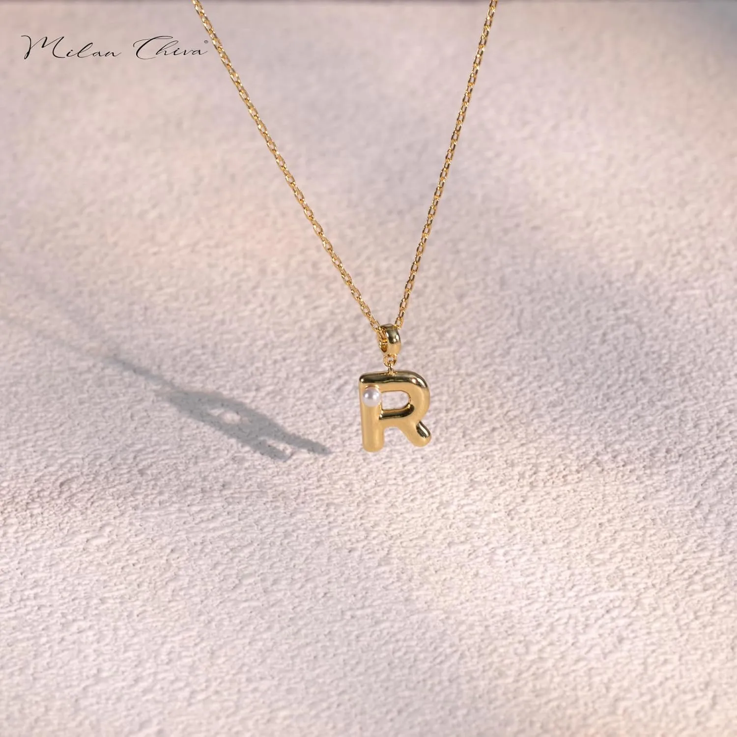 Milan Chiva Bubble Initial Letter Pendant Necklaces for Women 14K Gold Plated Puffy Tiny Letter A-Z Dainty Necklace with Cute Simulated Pearl