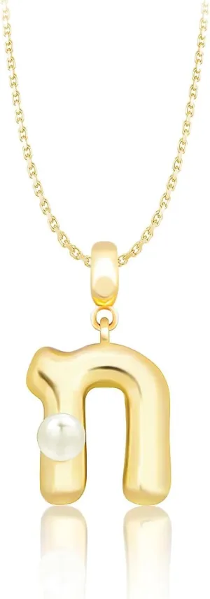 Milan Chiva Bubble Initial Letter Pendant Necklaces for Women 14K Gold Plated Puffy Tiny Letter A-Z Dainty Necklace with Cute Simulated Pearl