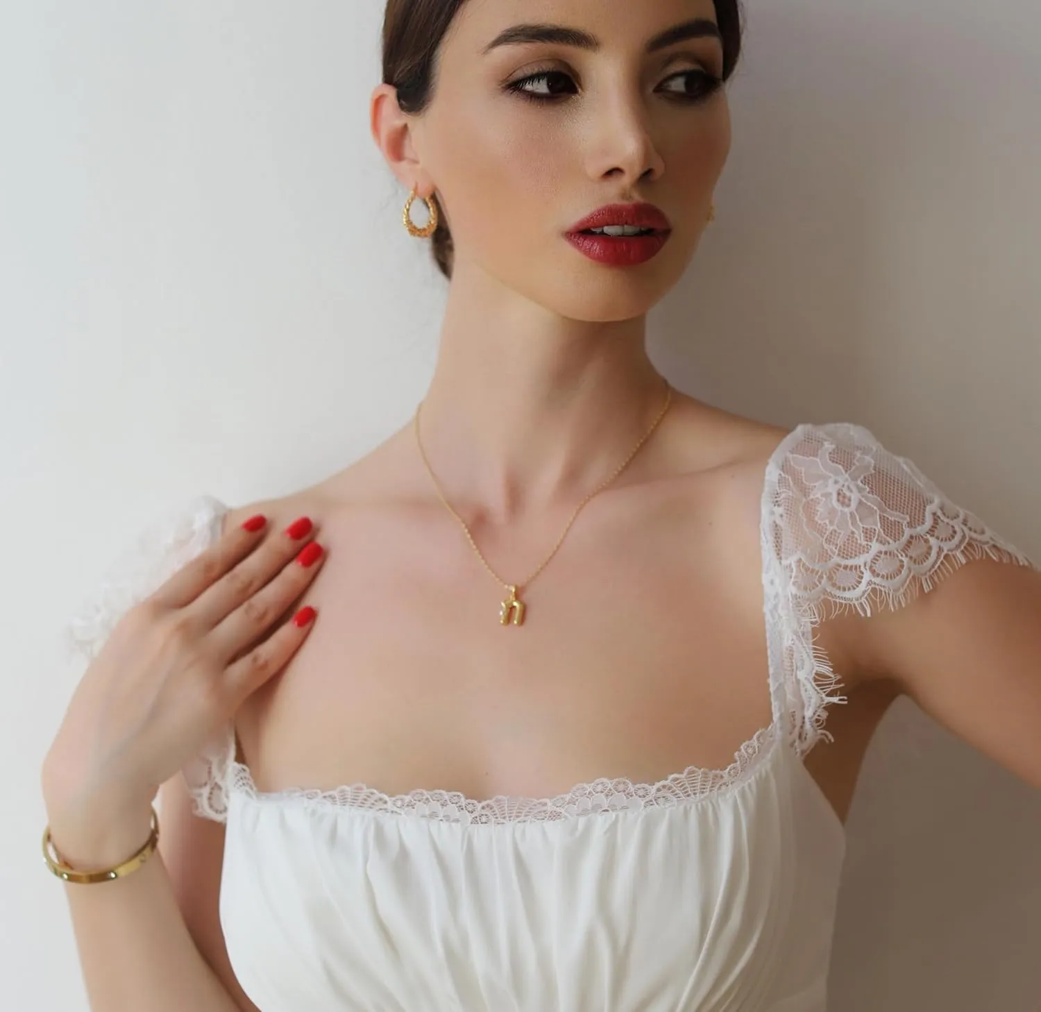 Milan Chiva Bubble Initial Letter Pendant Necklaces for Women 14K Gold Plated Puffy Tiny Letter A-Z Dainty Necklace with Cute Simulated Pearl