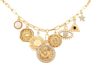 MINACHI Multi Charm Chain Necklace, Evil Eye Sun Star Charm, Retro Ethnic Chunky Necklace Jewelry for Women