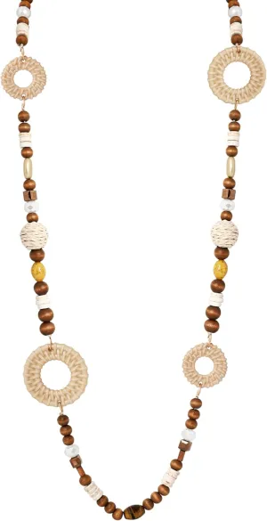 MINACHI Vintage Retro Wooden Bead Necklace with Stylized Hollow Circle Charm for Women